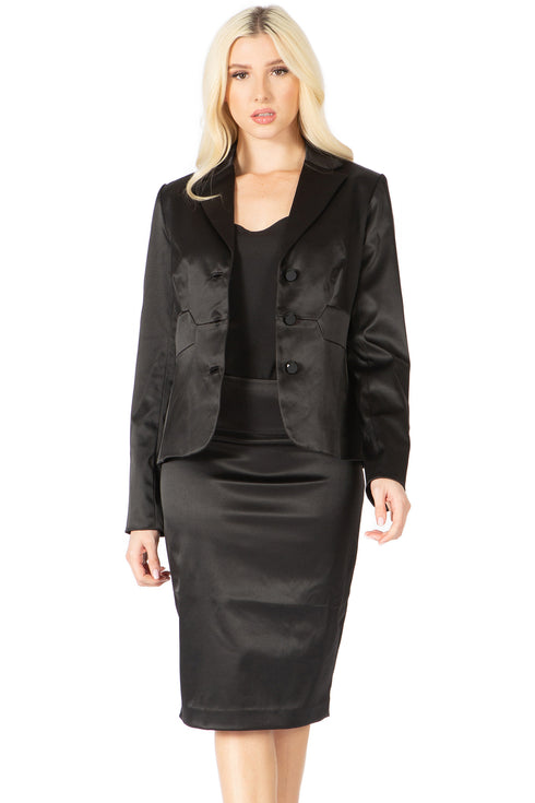 Majestic Sateen Two-Piece Skirt Suit Jacket